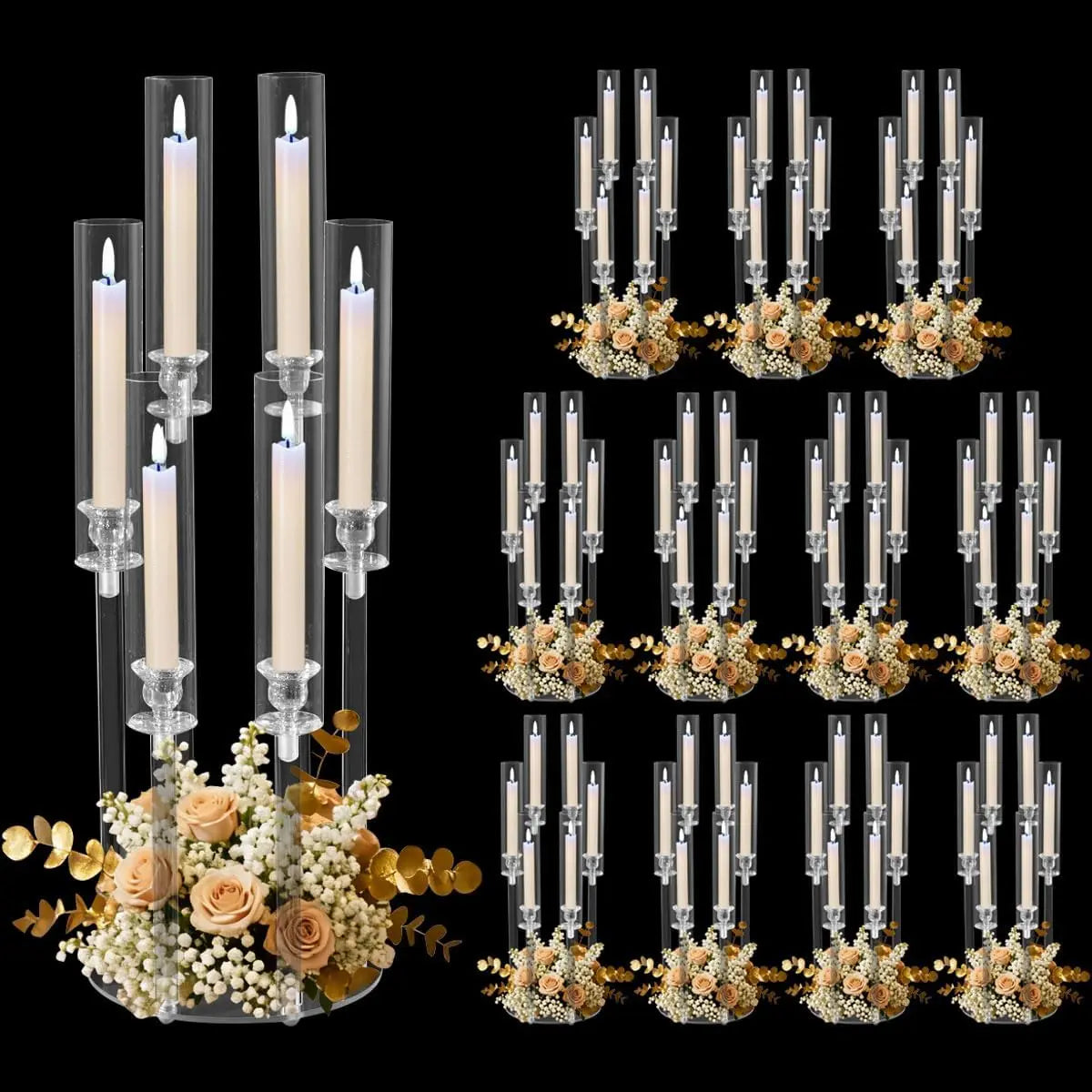 VINCIGANT 12-Piece 6-Arm Acrylic Candelabra Centerpieces