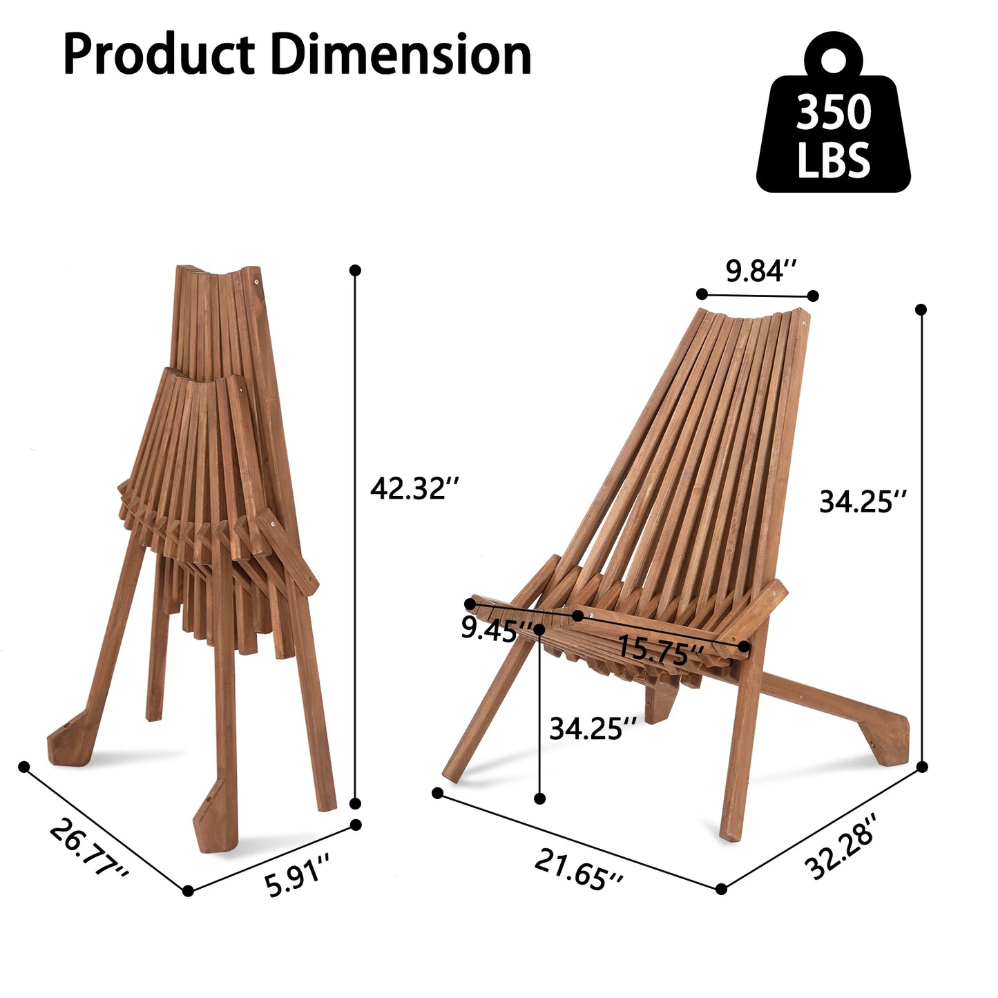 Hign-concerned Wood Folding Outdoor Chair Low Profile Acacia