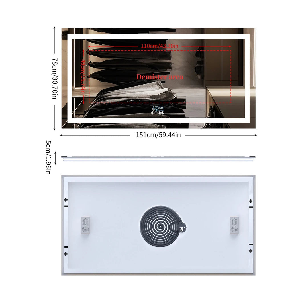 BORWART Smart LED Vanity Mirror With Bluetooth And Digital Display