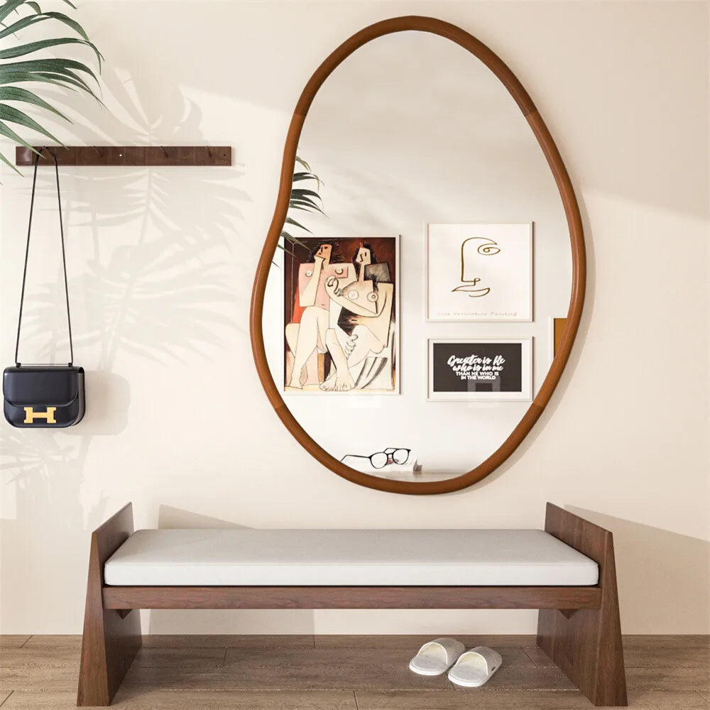 BORWAR Irregular Wooden Framed Wall Mirror Asymmetrical Loft Style
