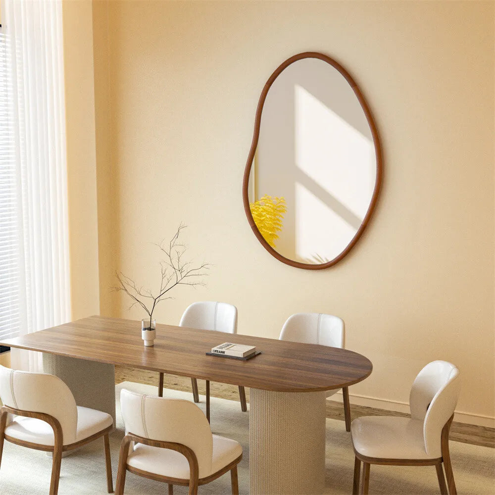BORWAR Irregular Wooden Framed Wall Mirror Asymmetrical Loft Style