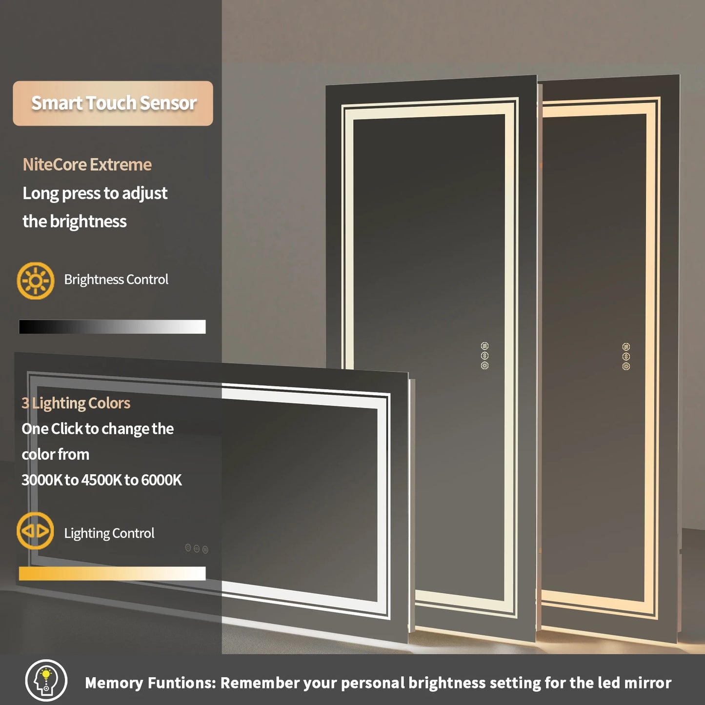 LED Bathroom Mirror Front And Backlit Lights Antifog Wall Mount