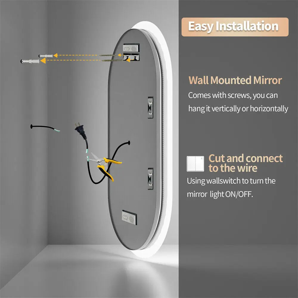BORWART Oval LED Vanity Mirror With Bluetooth And Digital Display