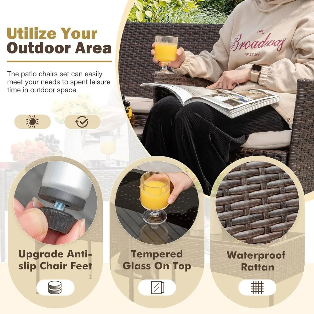 Outdoor Patio Furniture Set 4 Pieces Rattan Wicker Chairs