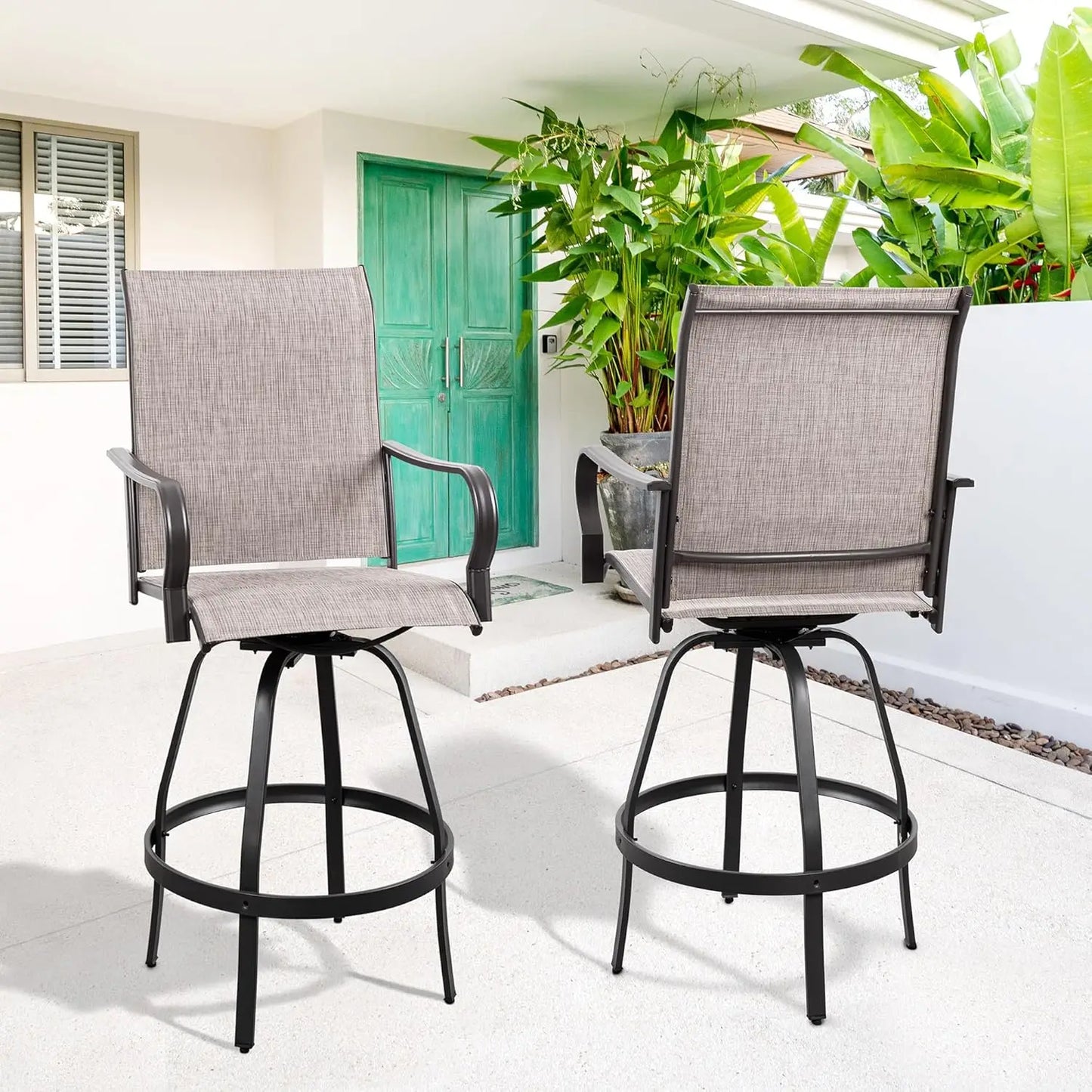 Outdoor Metal Patio Swivel Bar Chairs With 360 Degree Swivel