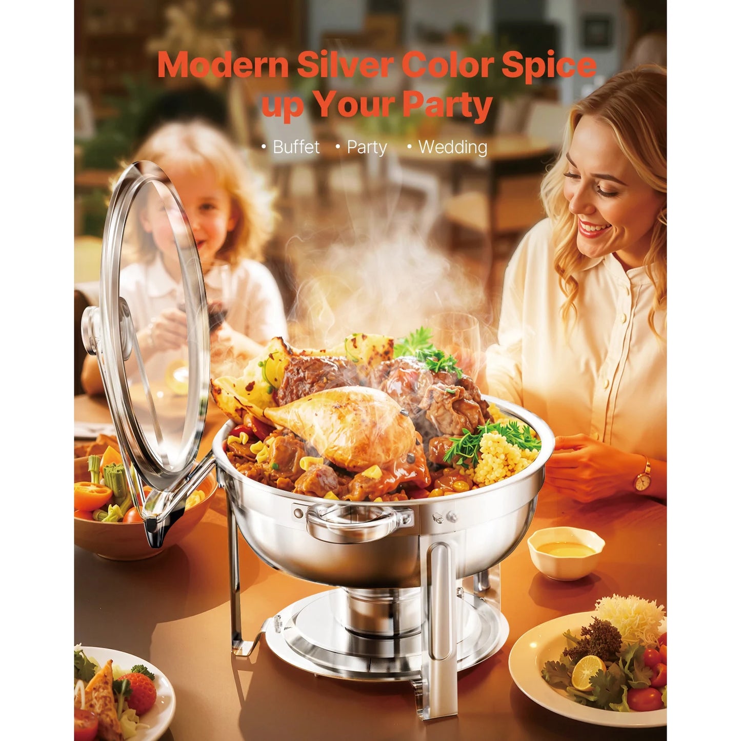 SucceBuy Round Chafing Dish Buffet Set With 2 Pans
