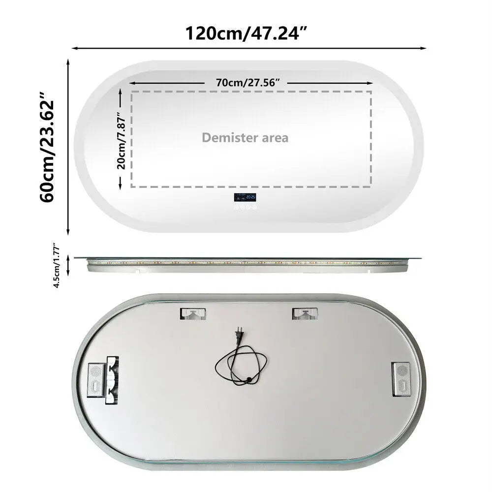 BORWART Oval LED Vanity Mirror With Bluetooth And Digital Display