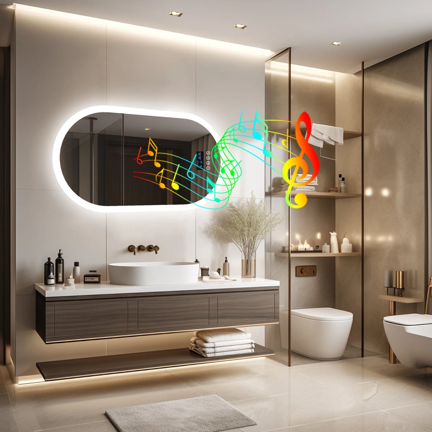 LUVODI Bluetooth Lighted Bathroom Mirror With Time Date Display Anti-Fog