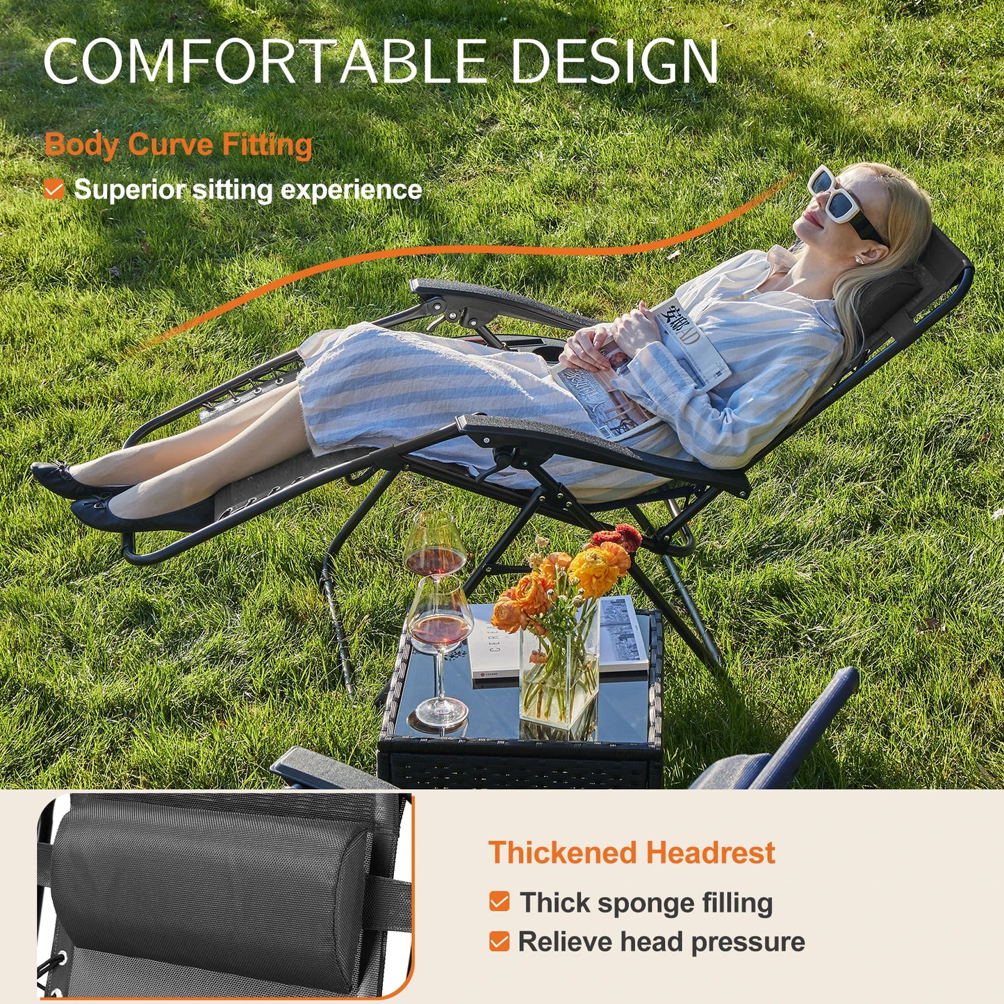 JHK Zero Gravity Recliner Set 2 Portable Outdoor Chairs
