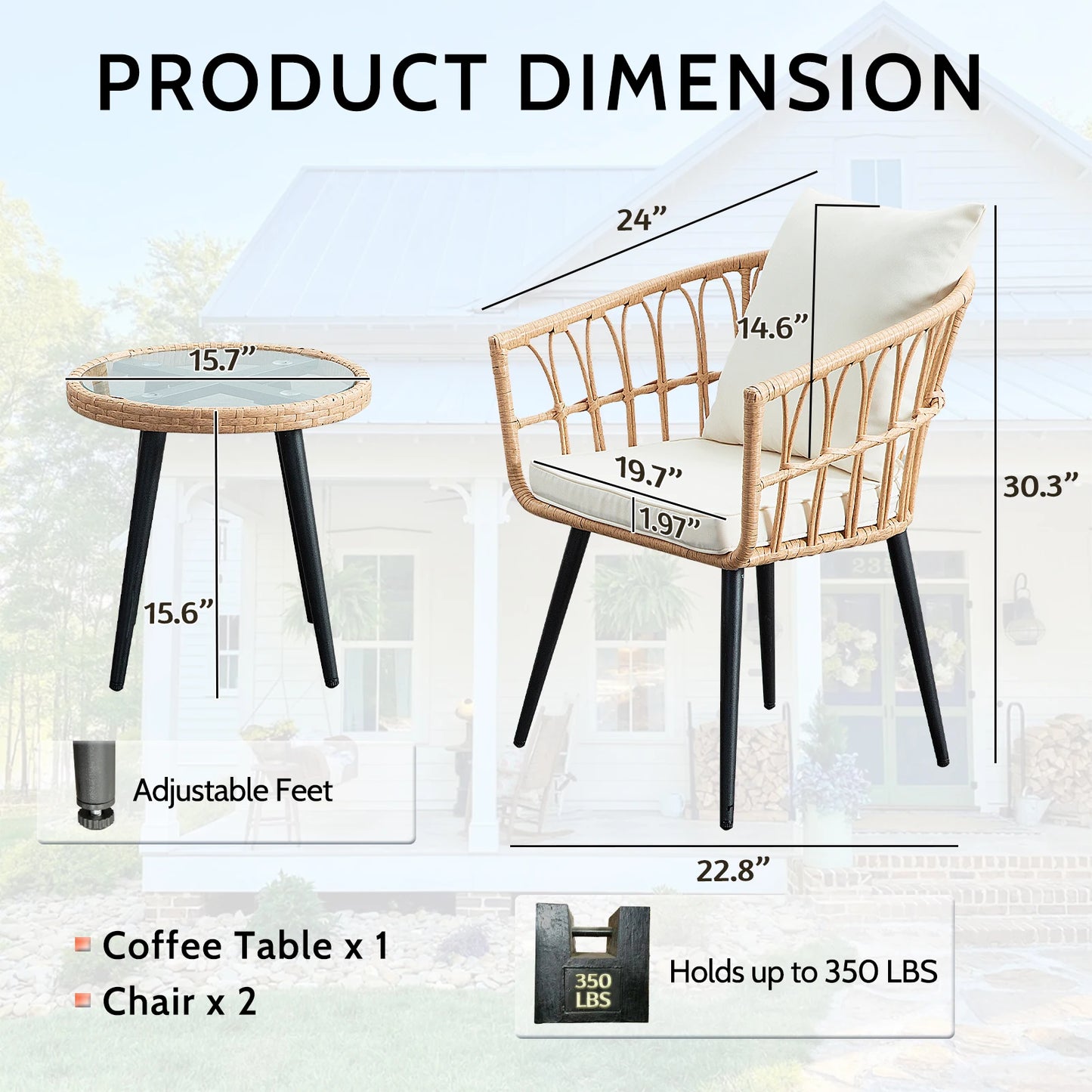 SEOGWISAM 3 Piece Outdoor Wicker Patio Furniture Set With Cushions