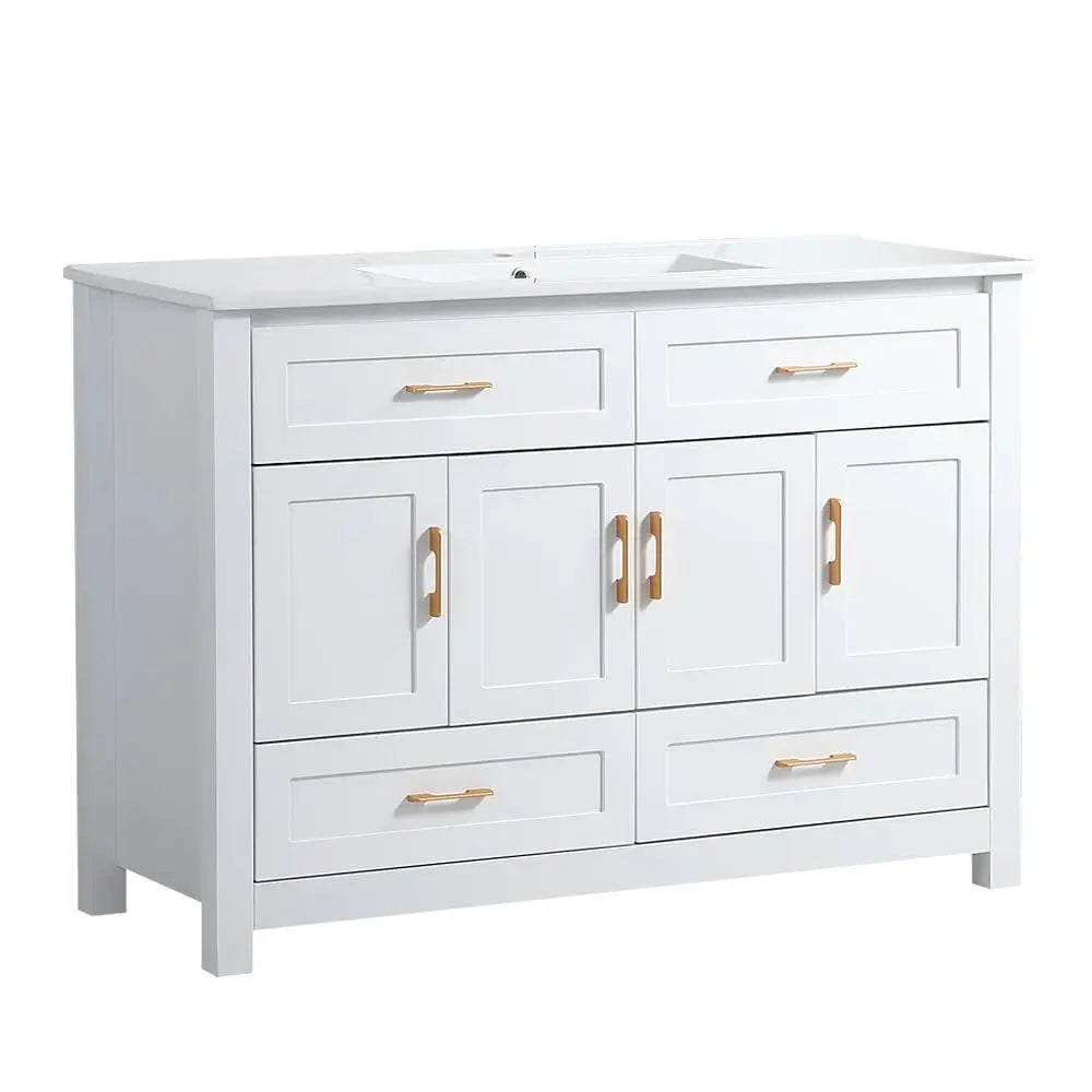 Modern Bathroom Vanity Cabinet With Ceramic Sink Soft Close Doors