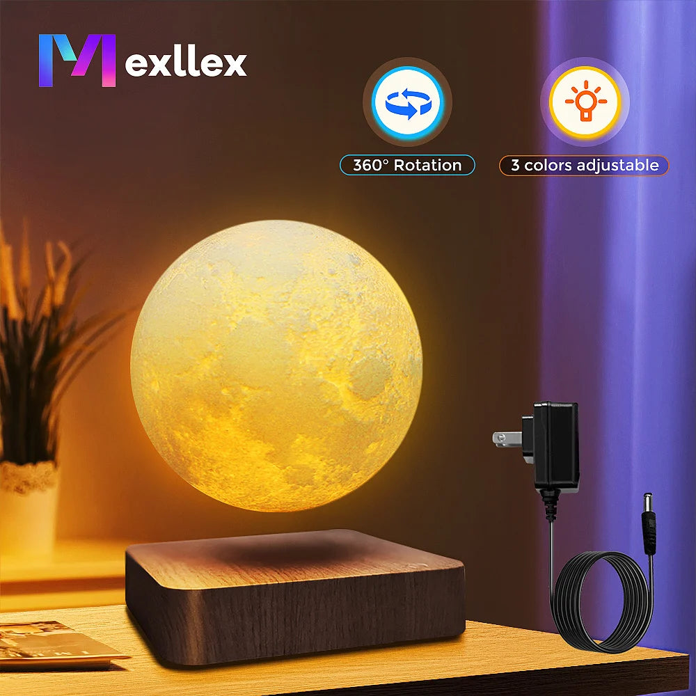 Mexllex Magnetic Floating Moon Lamp Wooden Base Three-Temperature LED