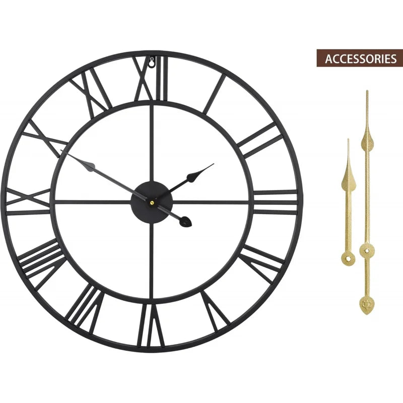 Metal Round Wall Clock Silent Battery Operated Living Room Decor