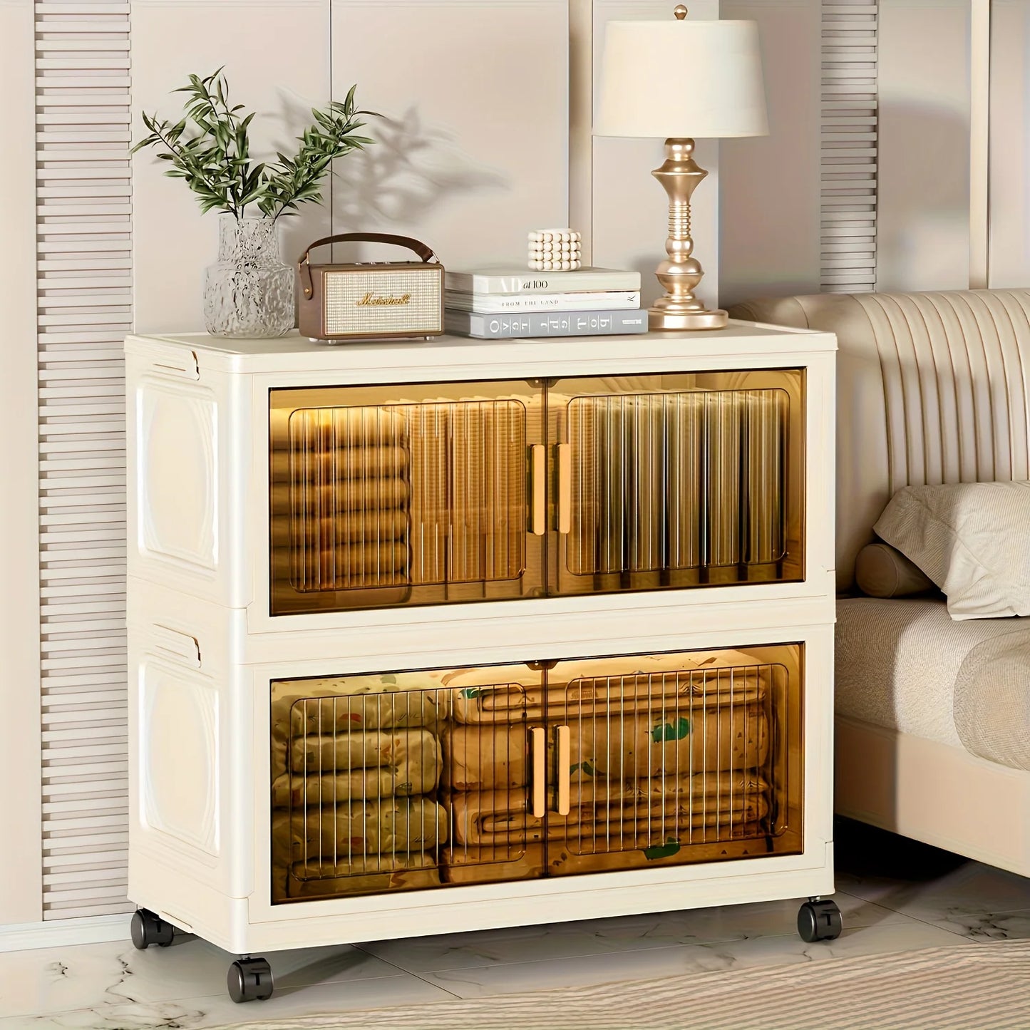 Lidded Plastic Storage Box With Wheels Stackable Organizer
