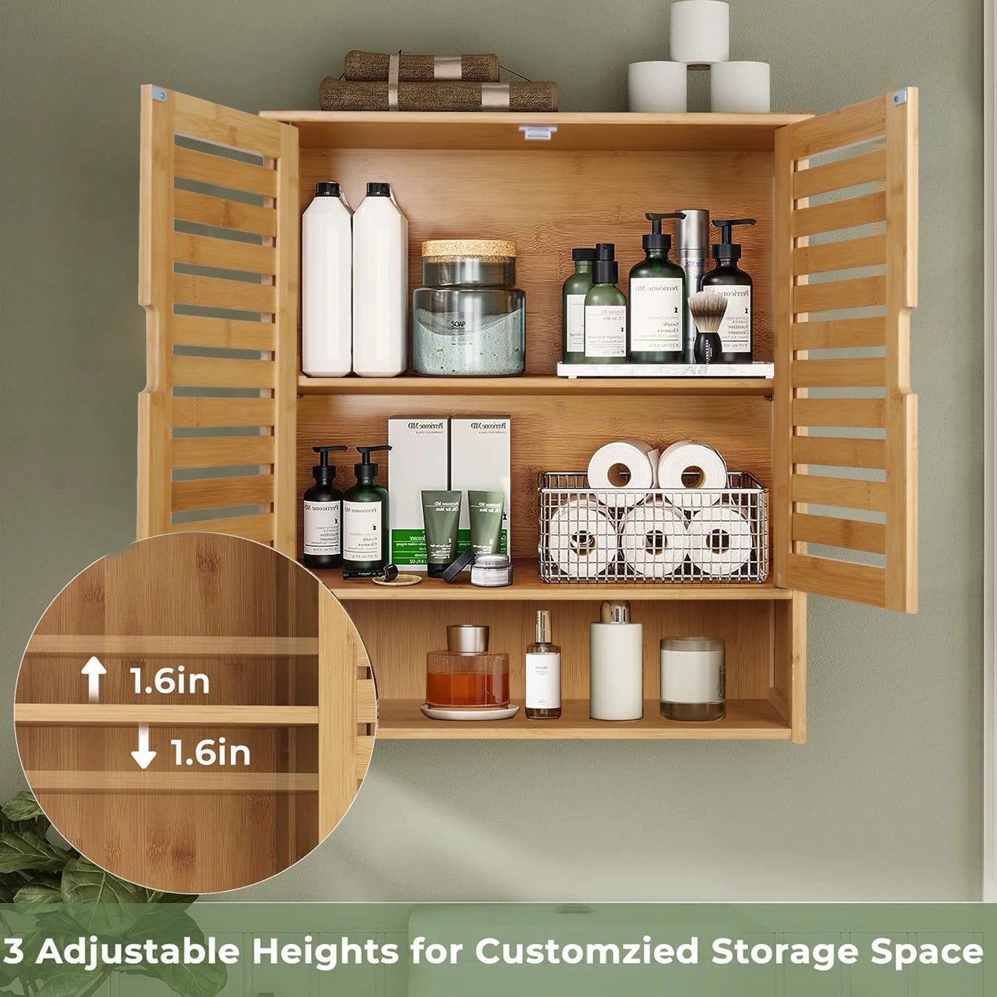 WisforFininsh Wall Mount Bathroom Cabinet With Adjustable Shelves