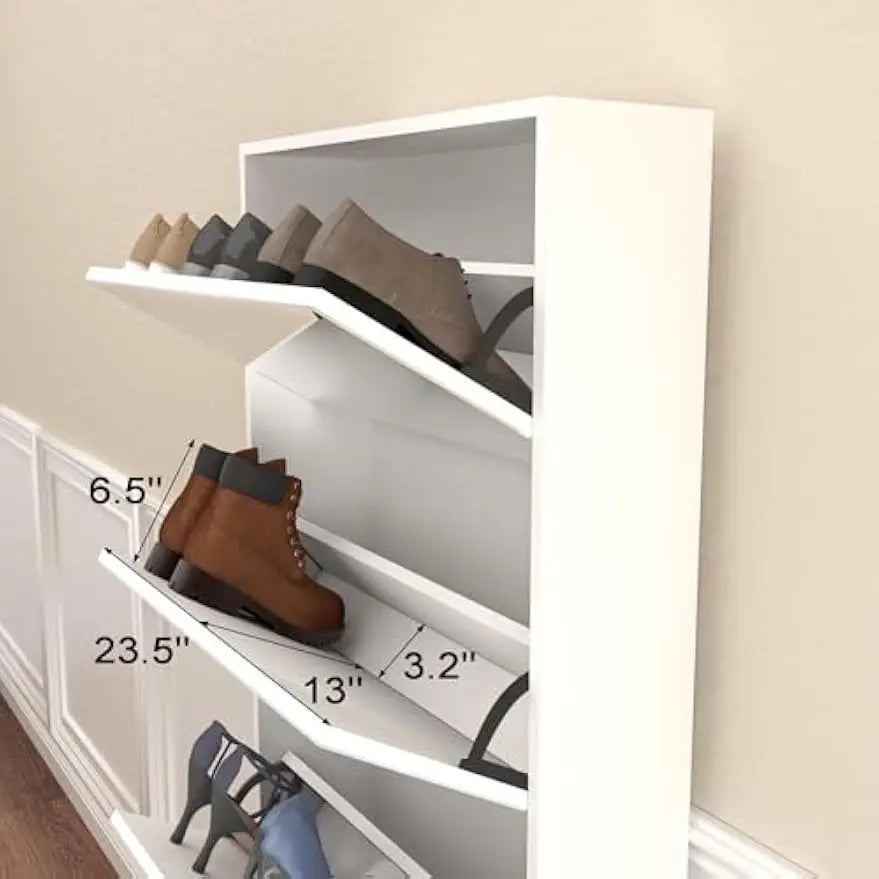 Entryway Mirrored Five Drawer Freestanding Shoe Cabinet With Full Mirror