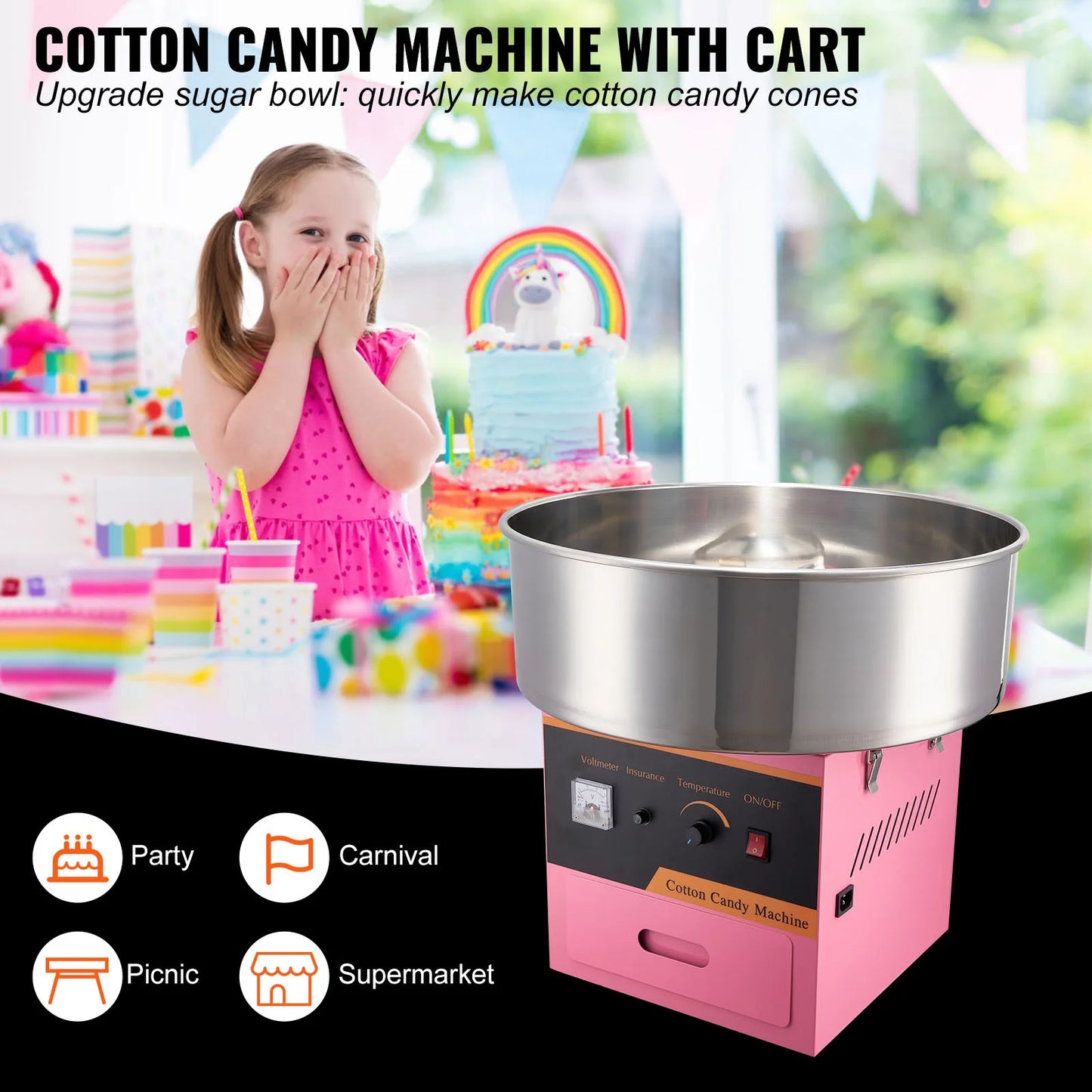 SucceBuy Electric Cotton Candy Machine Stainless Steel Bowl Floss Maker