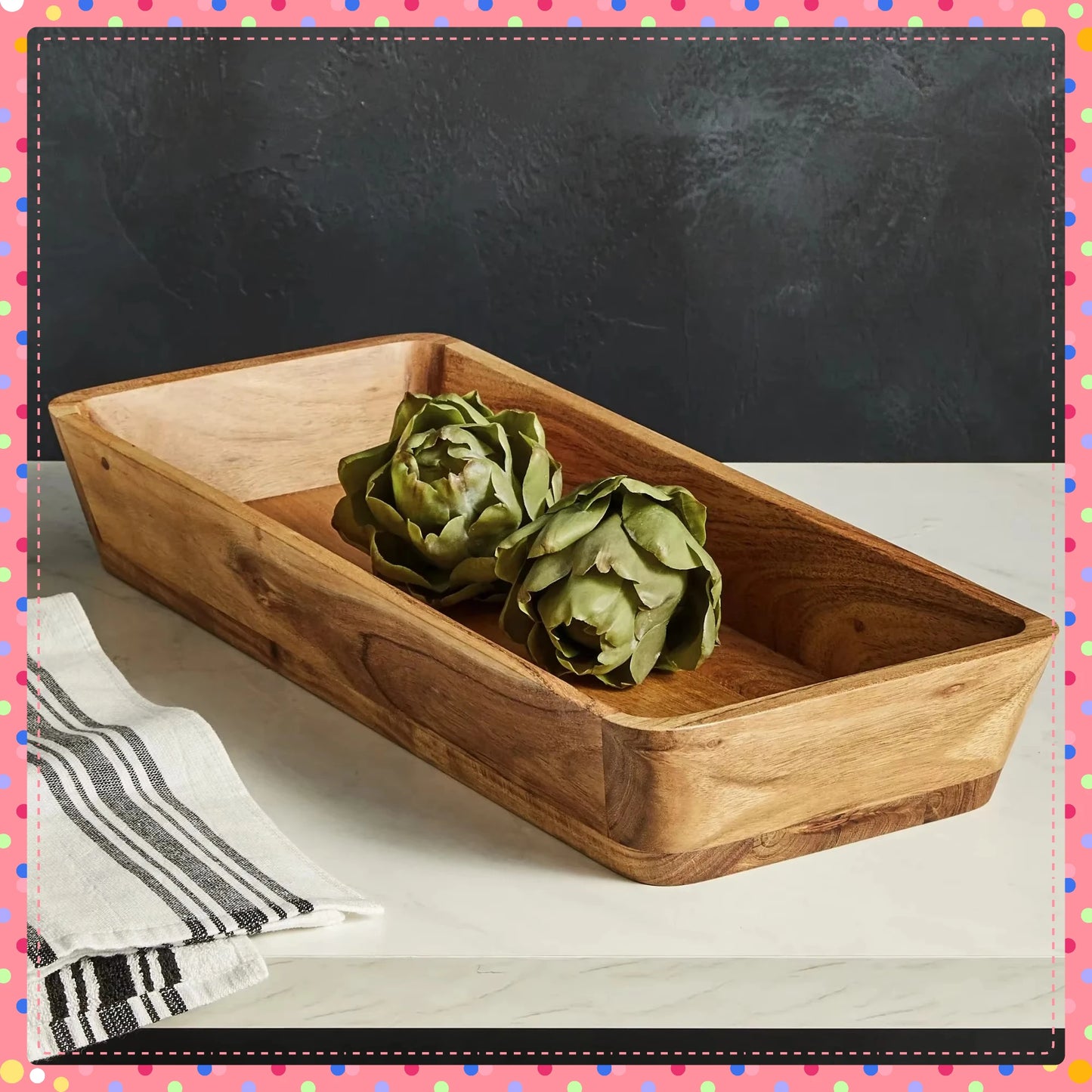 Hign-concerned Natural Finish Acacia Wood Oval Serving Bowl