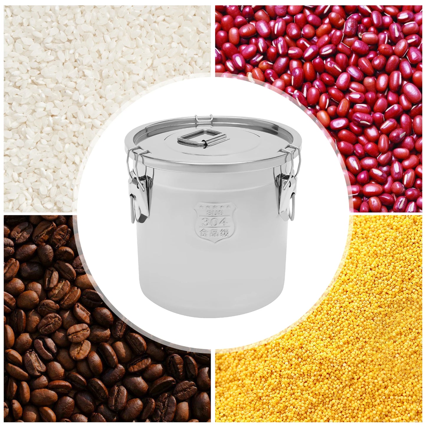 Stainless Steel Airtight Rice Canister With Lid For Kitchen Storage