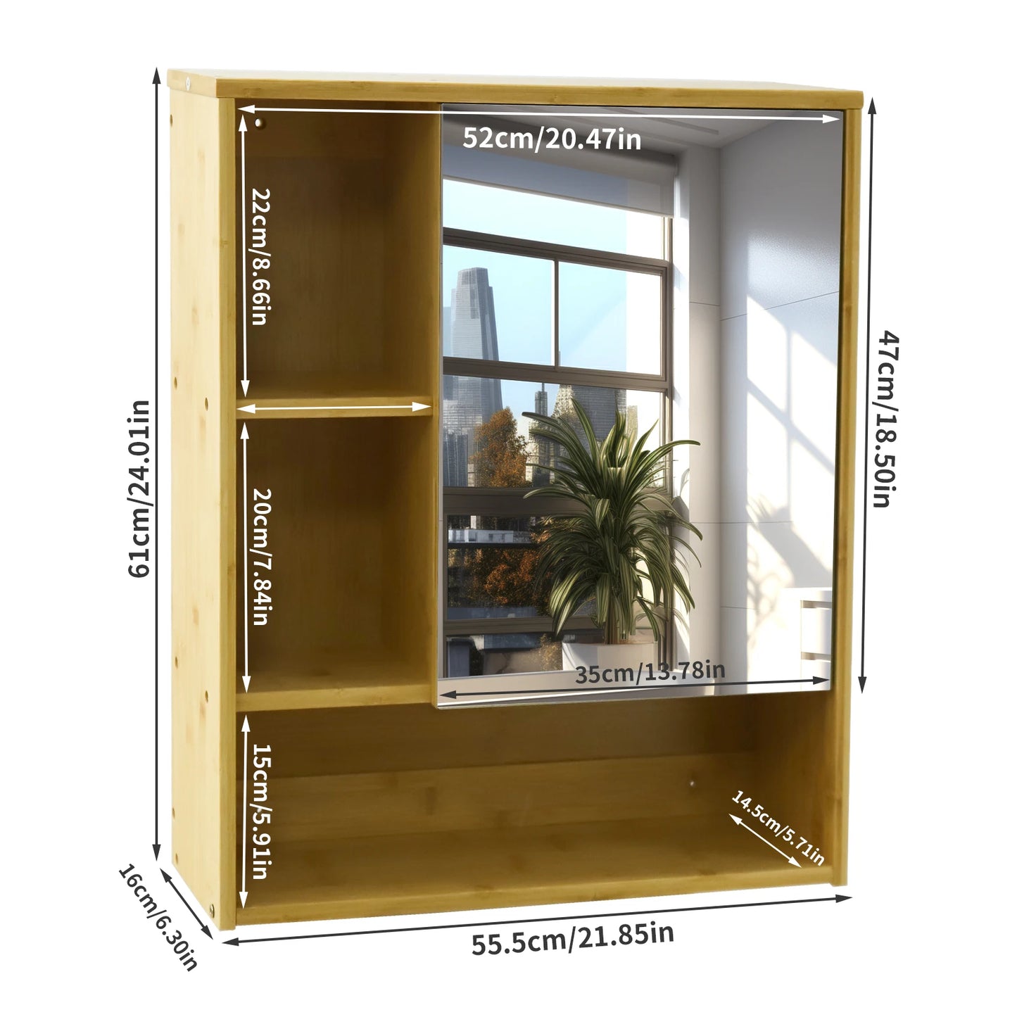 Wisfor Wall Mounted Bamboo Medicine Cabinet With Mirror