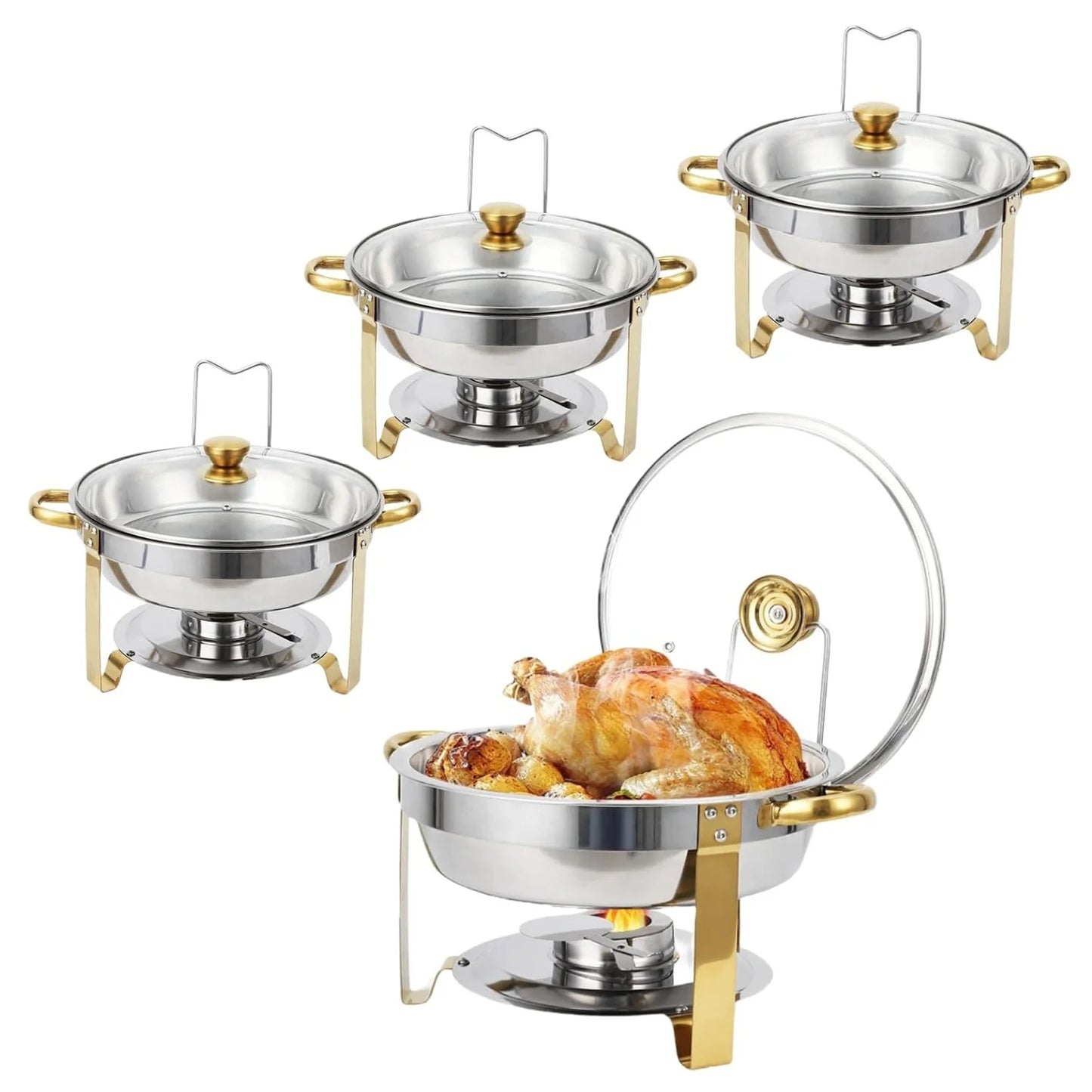 Two Pack Chafing Dish Buffet Set With Glass Lids Holder