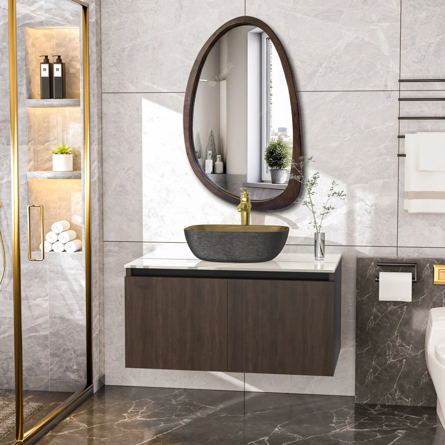 Modern Floating Bathroom Vanity Sink Combo Ceramic Basin Stone Top