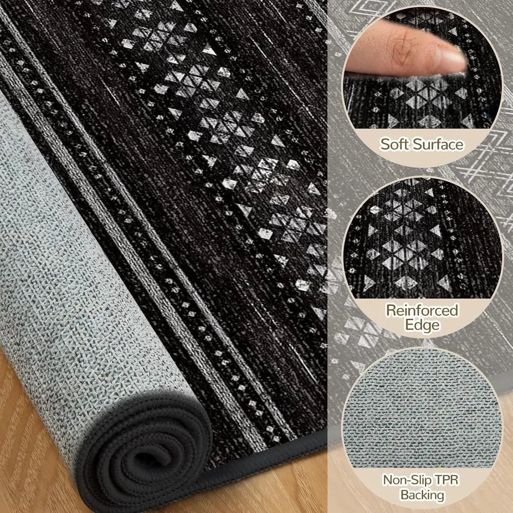 Geometric Low Pile Washable Rug For Living Room Modern Decor