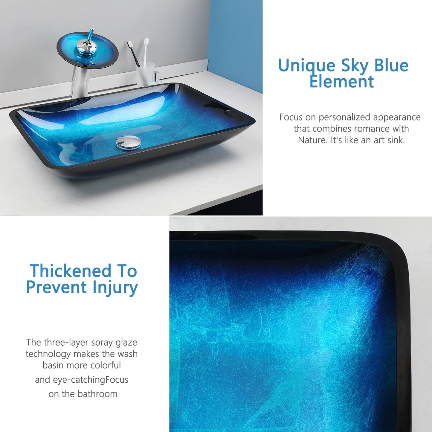 YANKSMART Tempered Glass Bathroom Basin Sink With Faucet Set