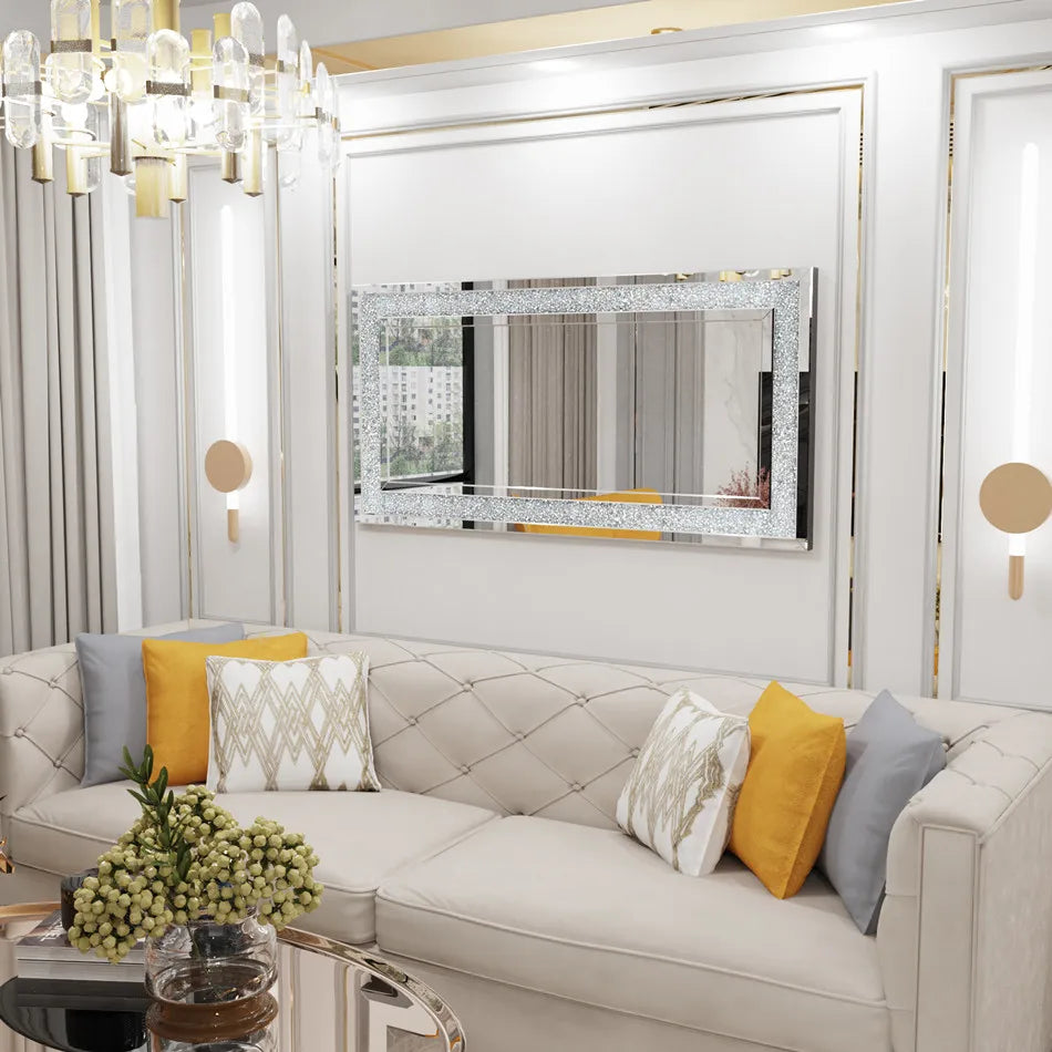 LUVODI Sparkly Crystal Rhinestone Frameless Wall Mirror Vanity