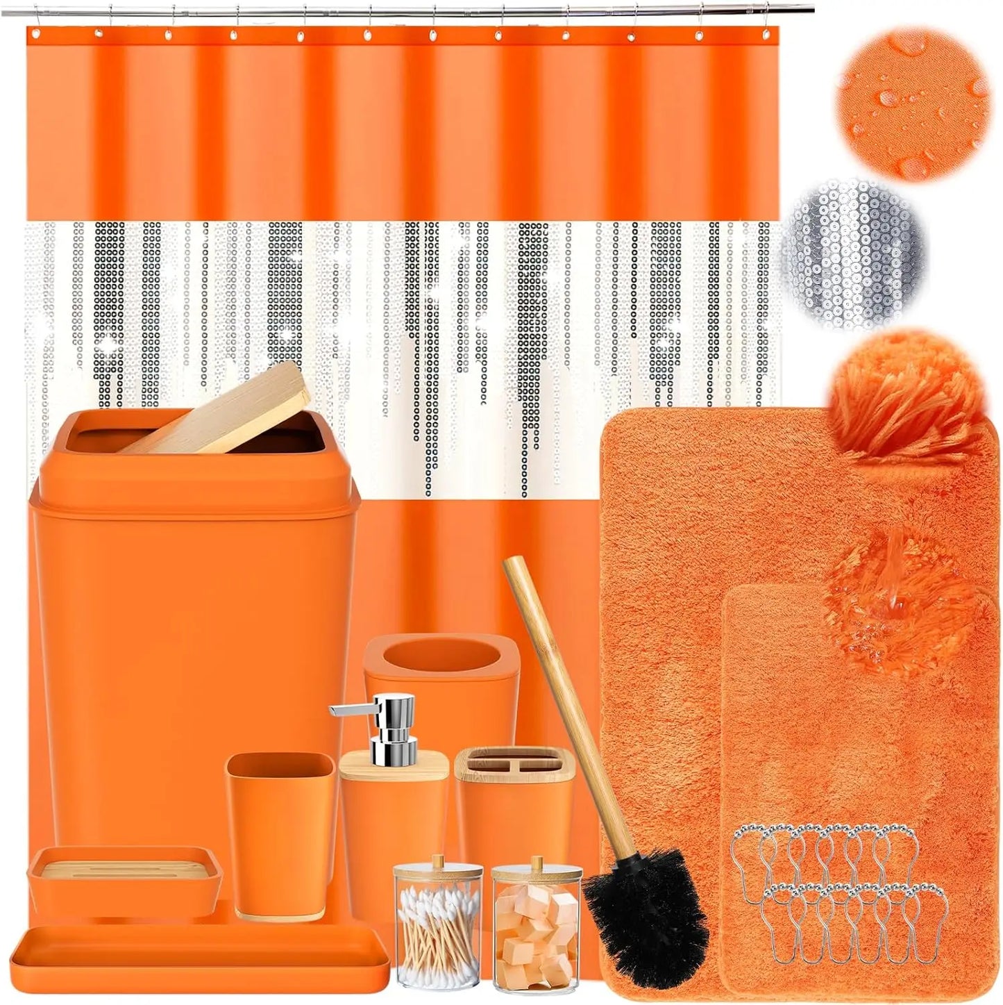 Sparkling Bathroom Decor Kit With Sequin Shower Curtain And Rugs