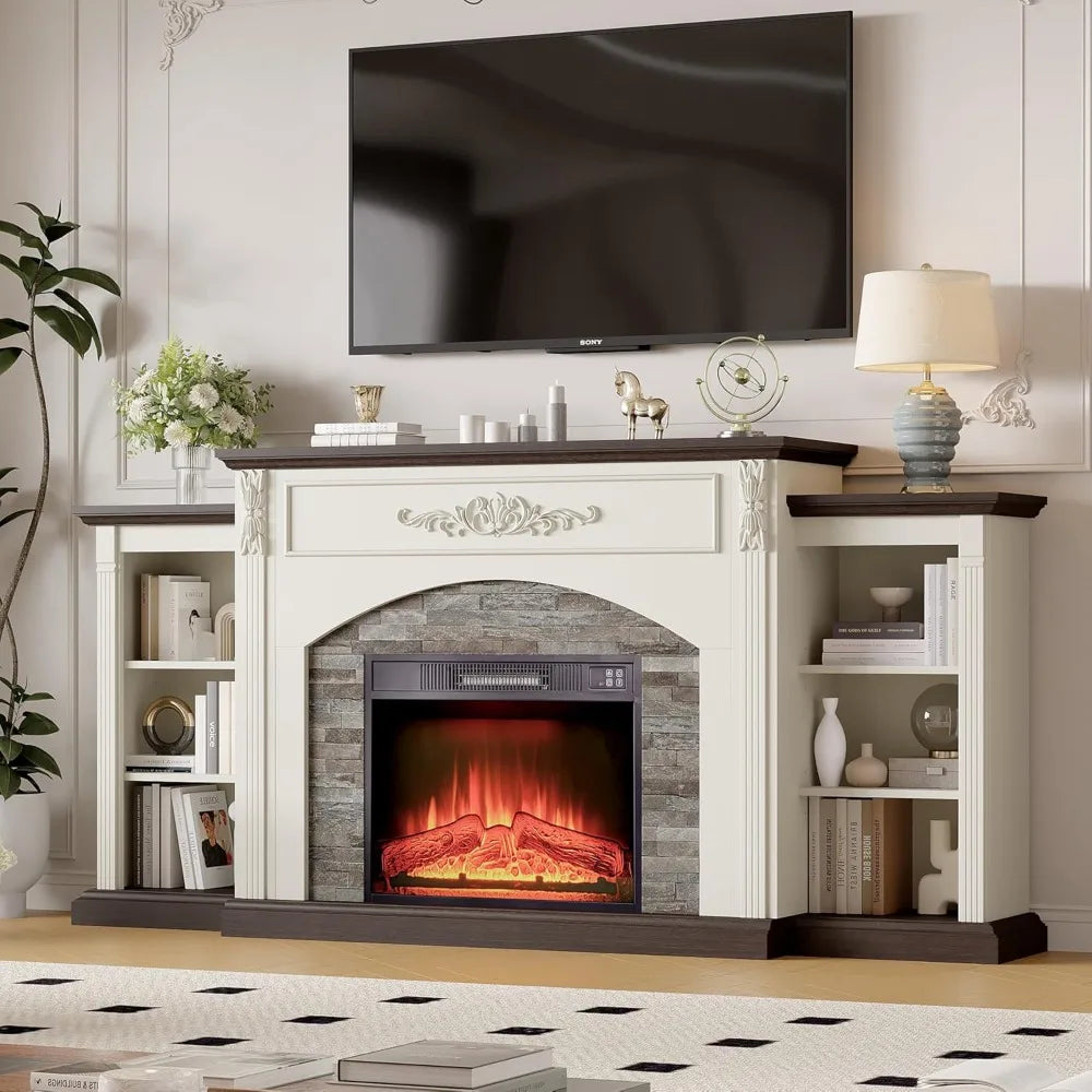 Farmhouse Electric Fireplace Mantel TV Stand With Storage