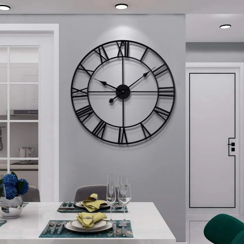 Metal Round Wall Clock Silent Battery Operated Living Room Decor