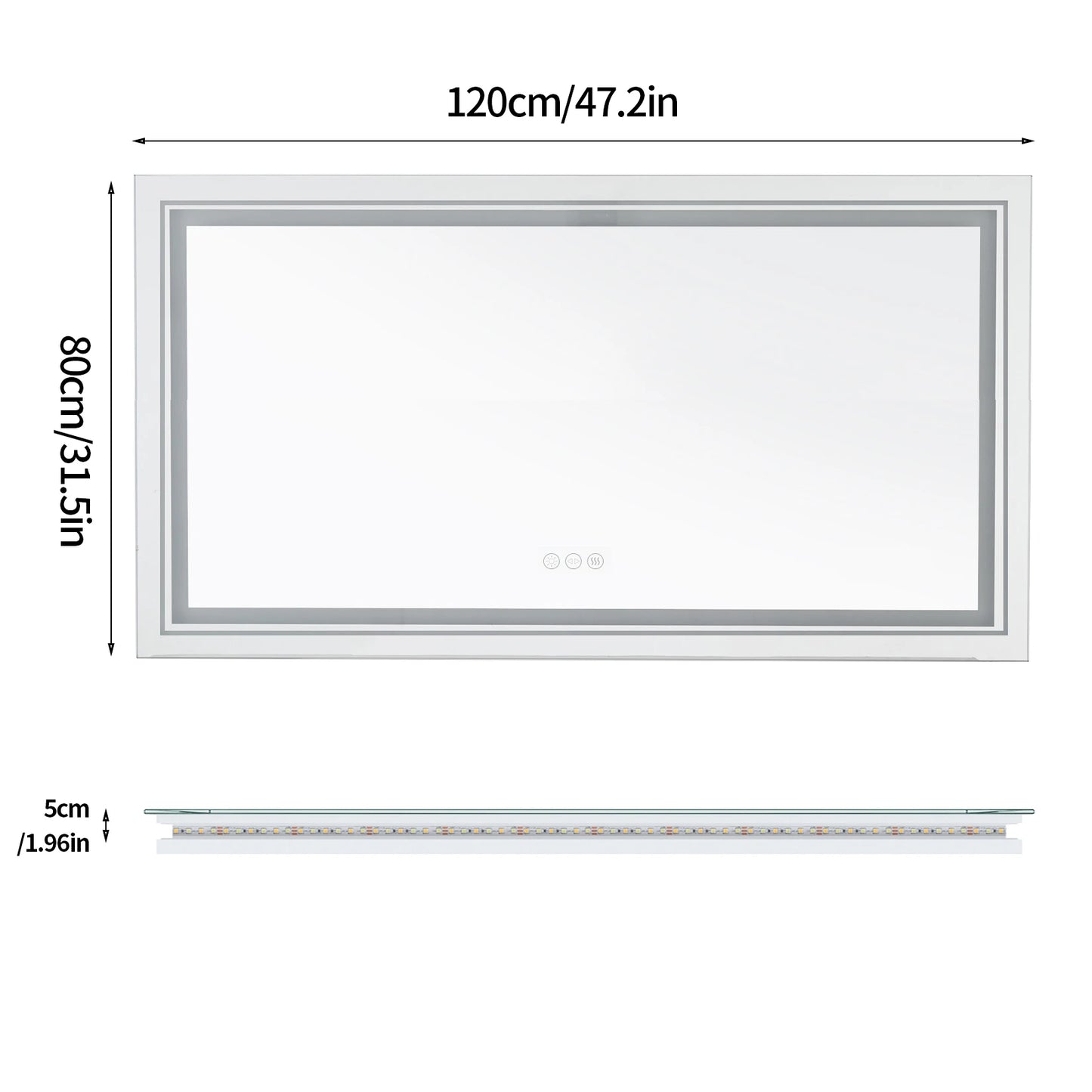 LED Bathroom Mirror Front And Backlit Lights Antifog Wall Mount