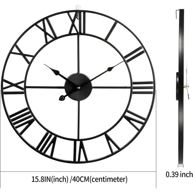Metal Round Wall Clock Silent Battery Operated Living Room Decor