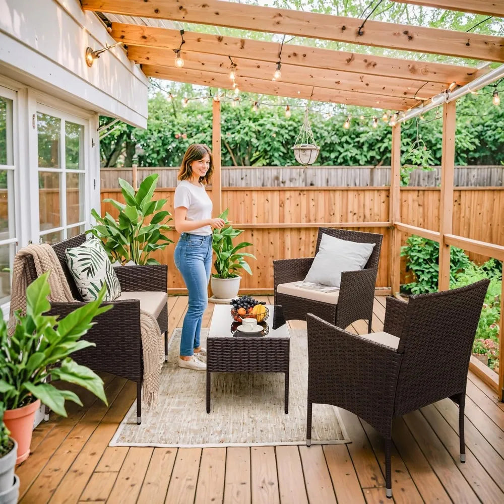 Outdoor Patio Furniture Set 4 Pieces Rattan Wicker Chairs