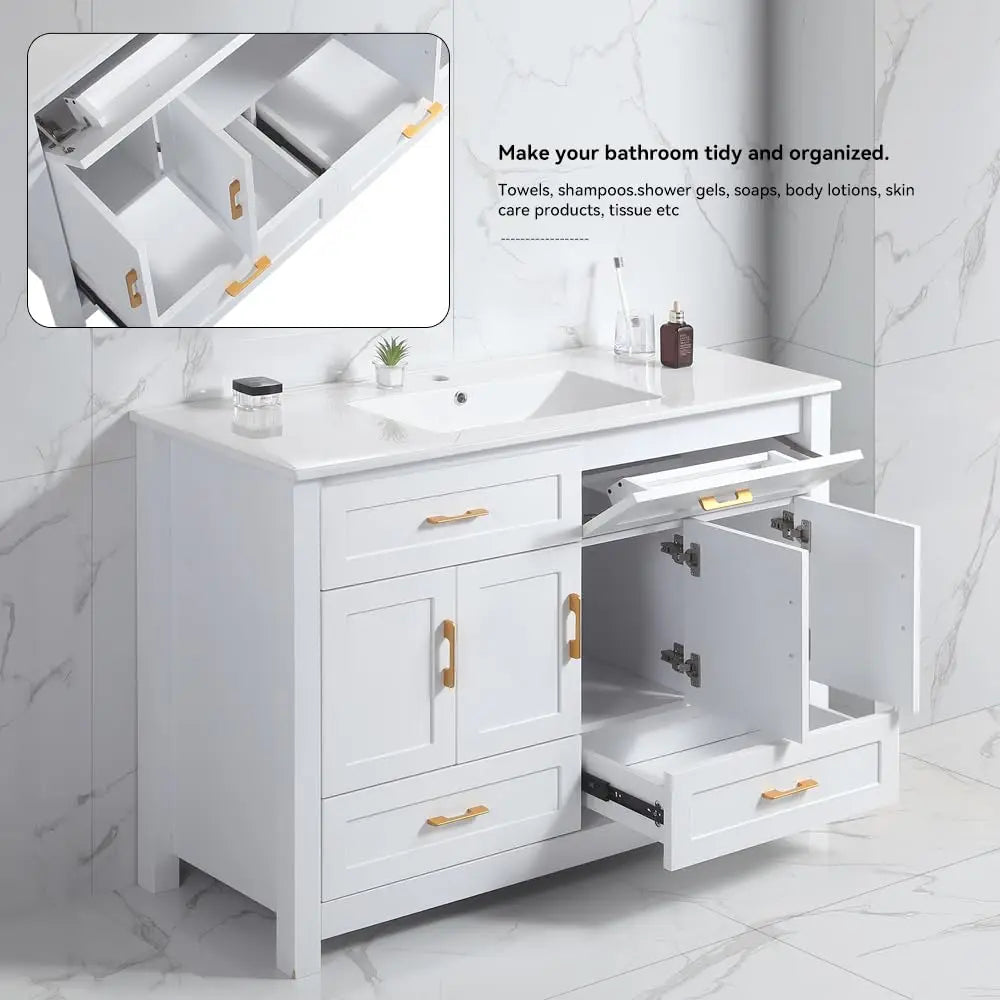 Modern Bathroom Vanity Cabinet With Ceramic Sink Soft Close Doors