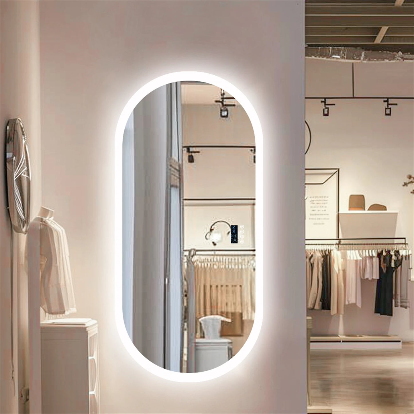 BORWART Oval LED Vanity Mirror With Bluetooth And Digital Display