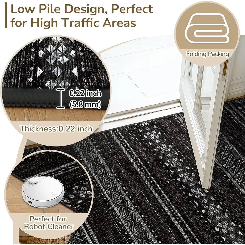 Geometric Low Pile Washable Rug For Living Room Modern Decor