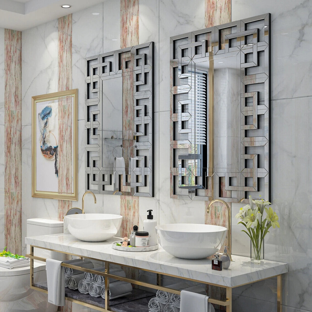 BORWART Grecian Venetian Frame Wall Mirror Rectangular Edge Modern Decor