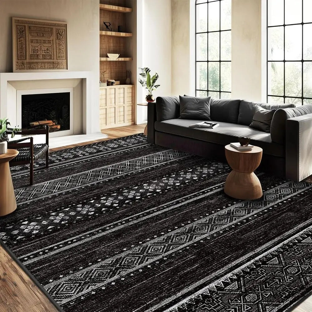Geometric Low Pile Washable Rug For Living Room Modern Decor