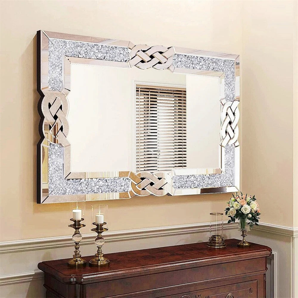 Crystal Diamond Mirror Vanity Wall Hanging for Bedroom Hallway Living Room