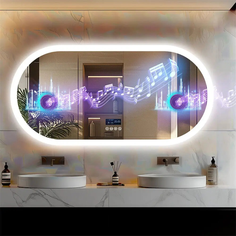 BORWART Oval LED Vanity Mirror With Bluetooth And Digital Display