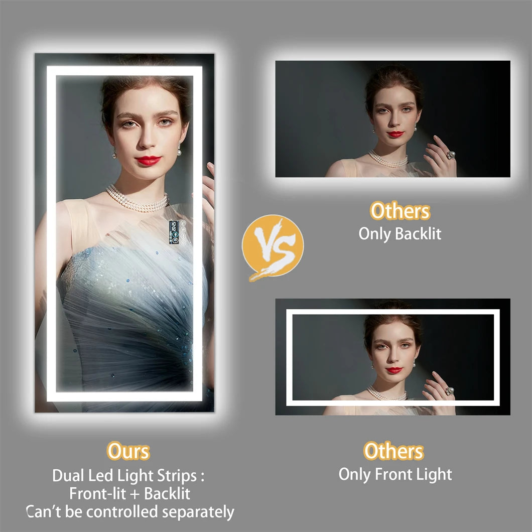 BORWART Smart LED Vanity Mirror With Bluetooth And Digital Display