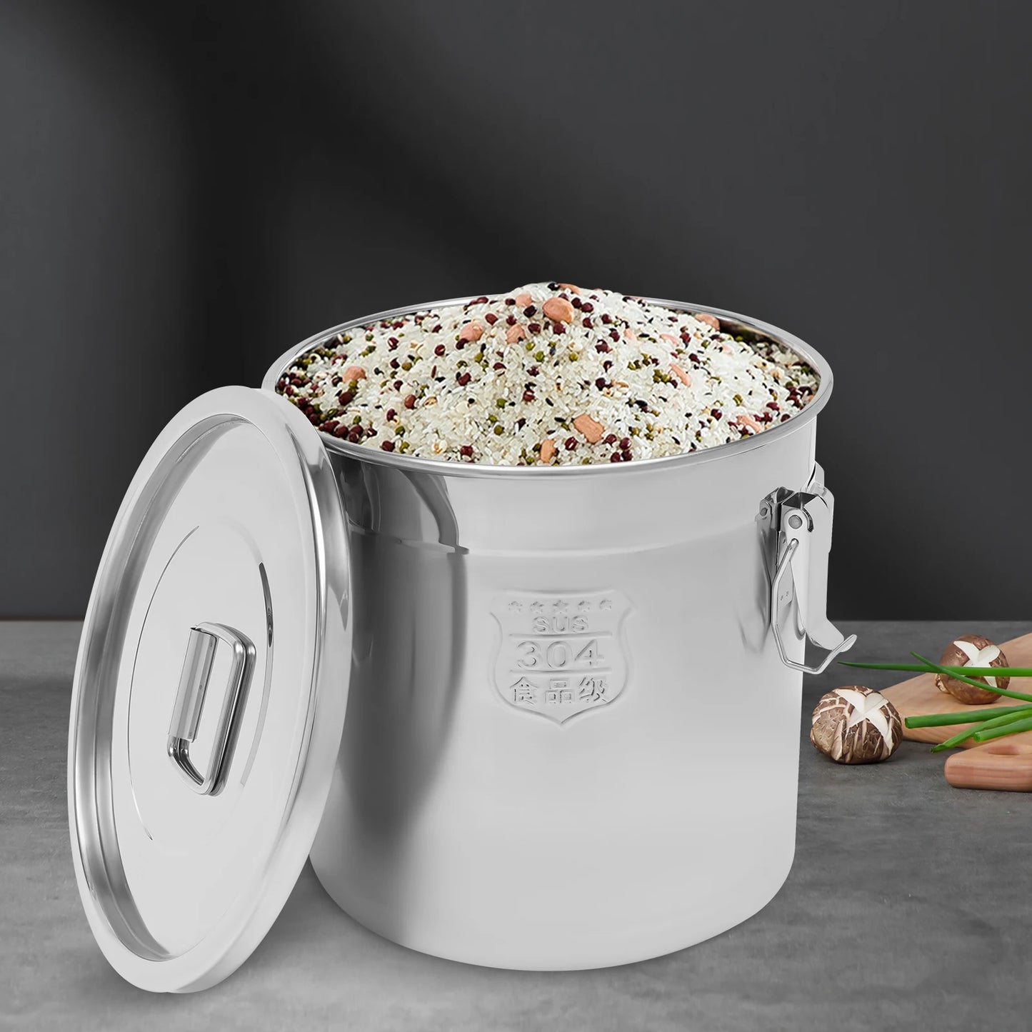 Stainless Steel Airtight Rice Canister With Lid For Kitchen Storage