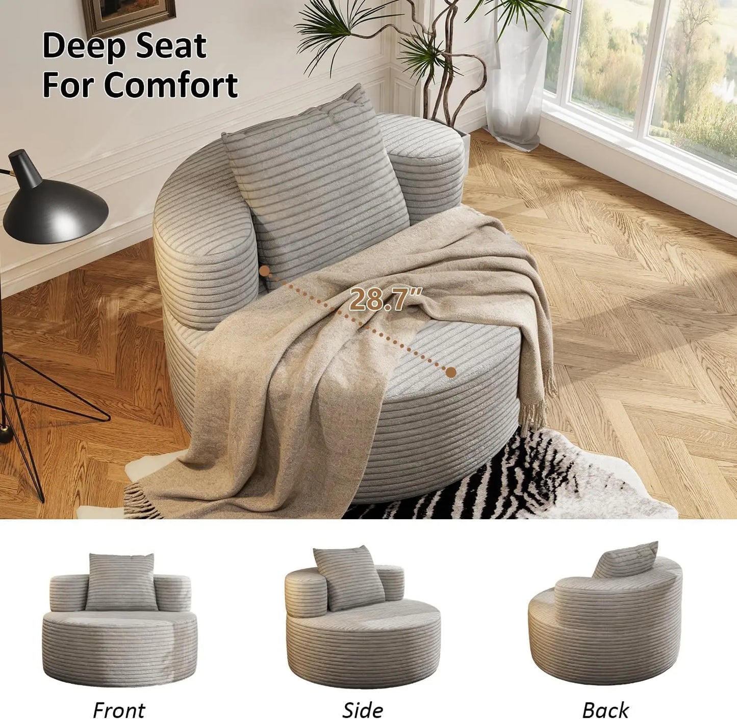 B.Sauraseng Upholstered Corduroy Round Accent Chair For Indoor Use