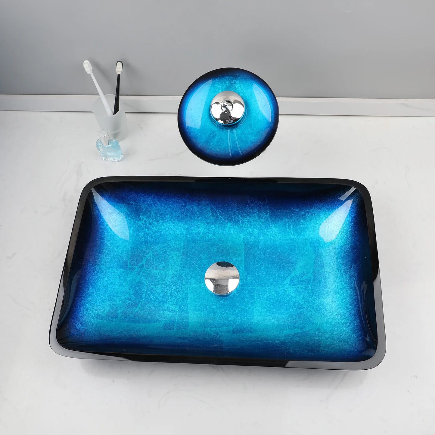 YANKSMART Tempered Glass Bathroom Basin Sink With Faucet Set