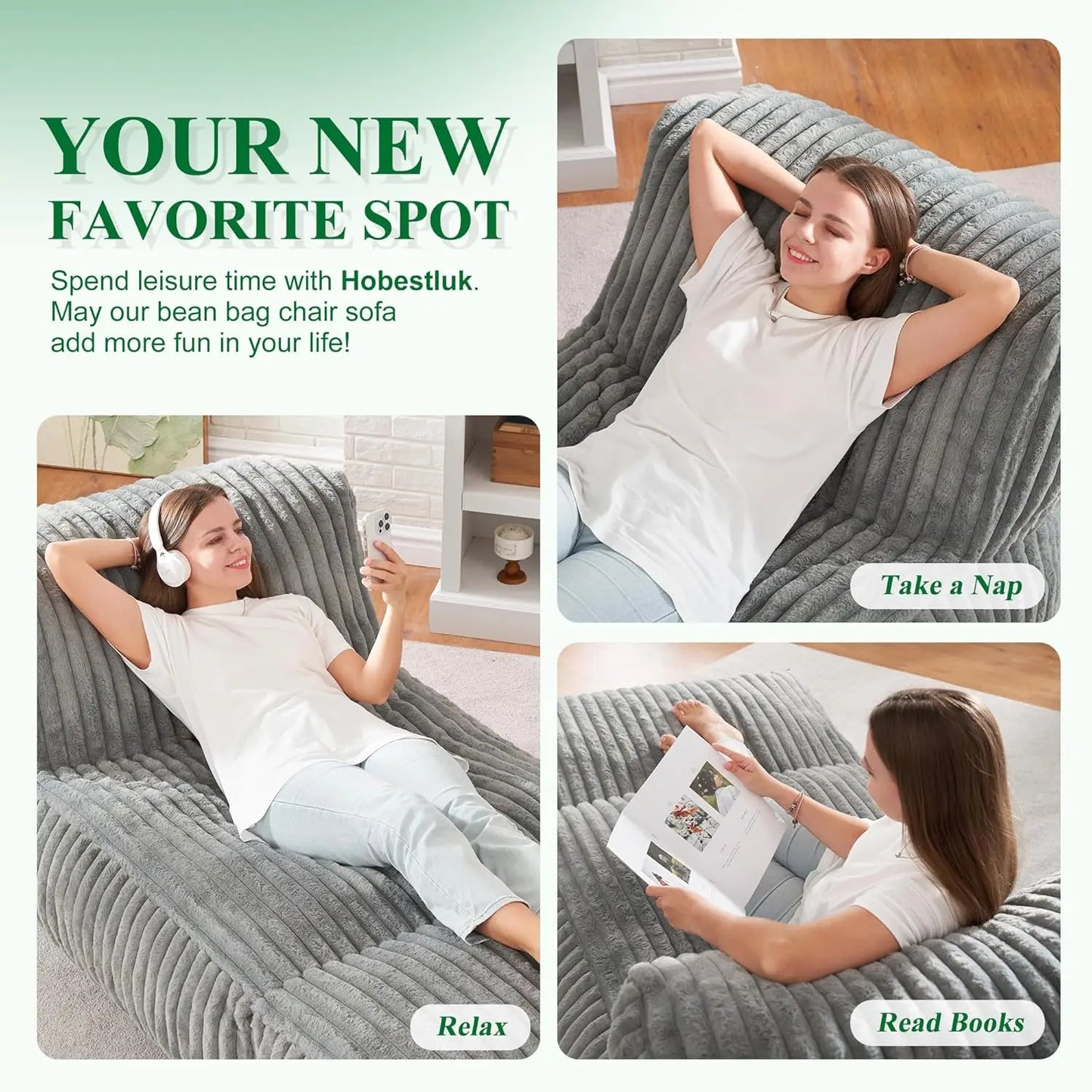 Bean Bag Lounger Chair With Memory Foam For Living Room