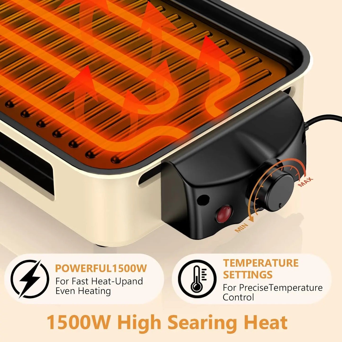 XMSJ 1500W Electric Indoor Grill With Nonstick Removable Grill Plate