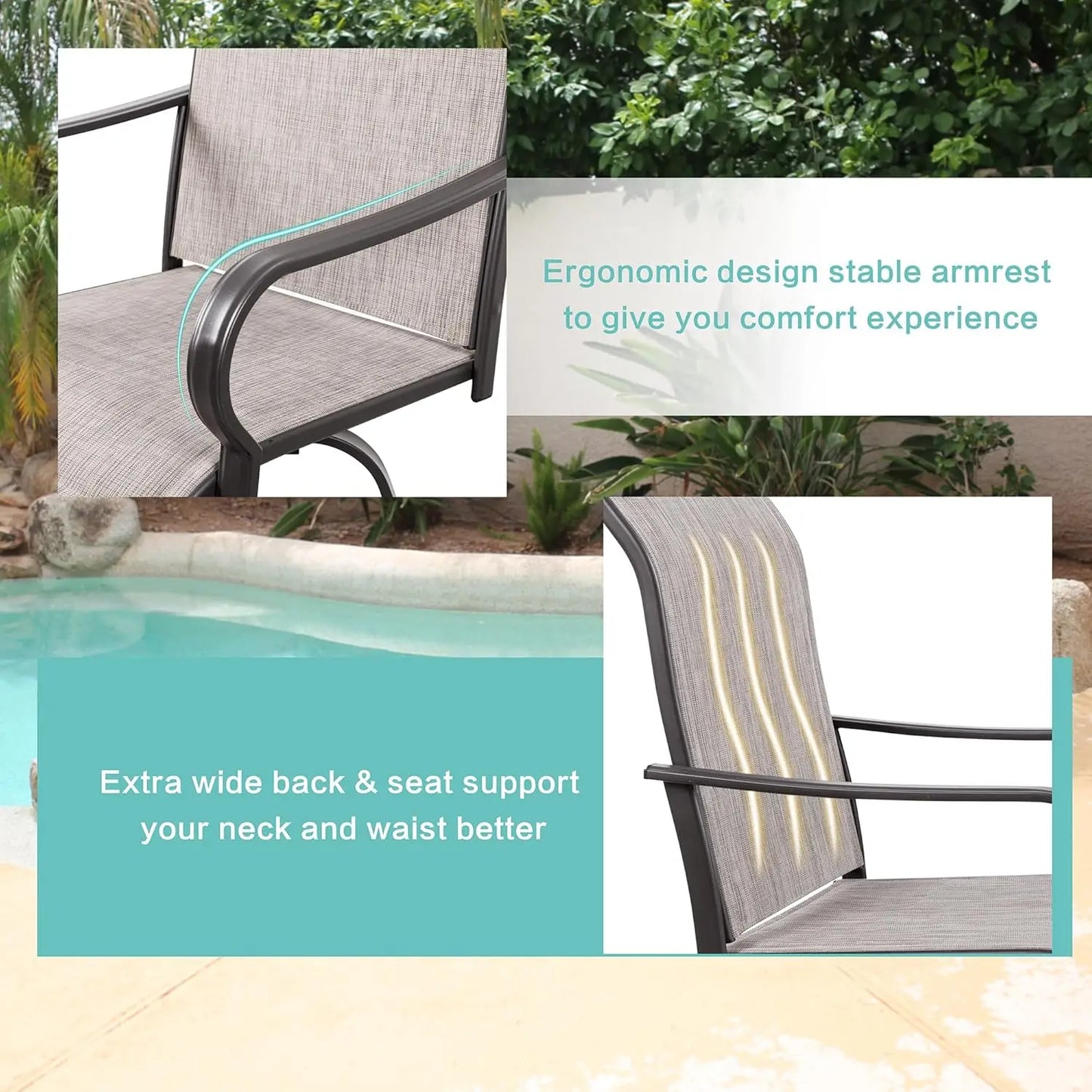 Outdoor Metal Patio Swivel Bar Chairs With 360 Degree Swivel