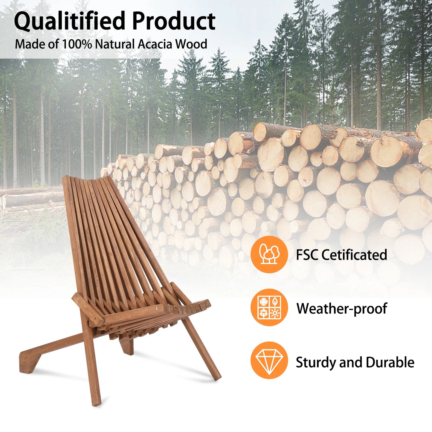Hign-concerned Wood Folding Outdoor Chair Low Profile Acacia